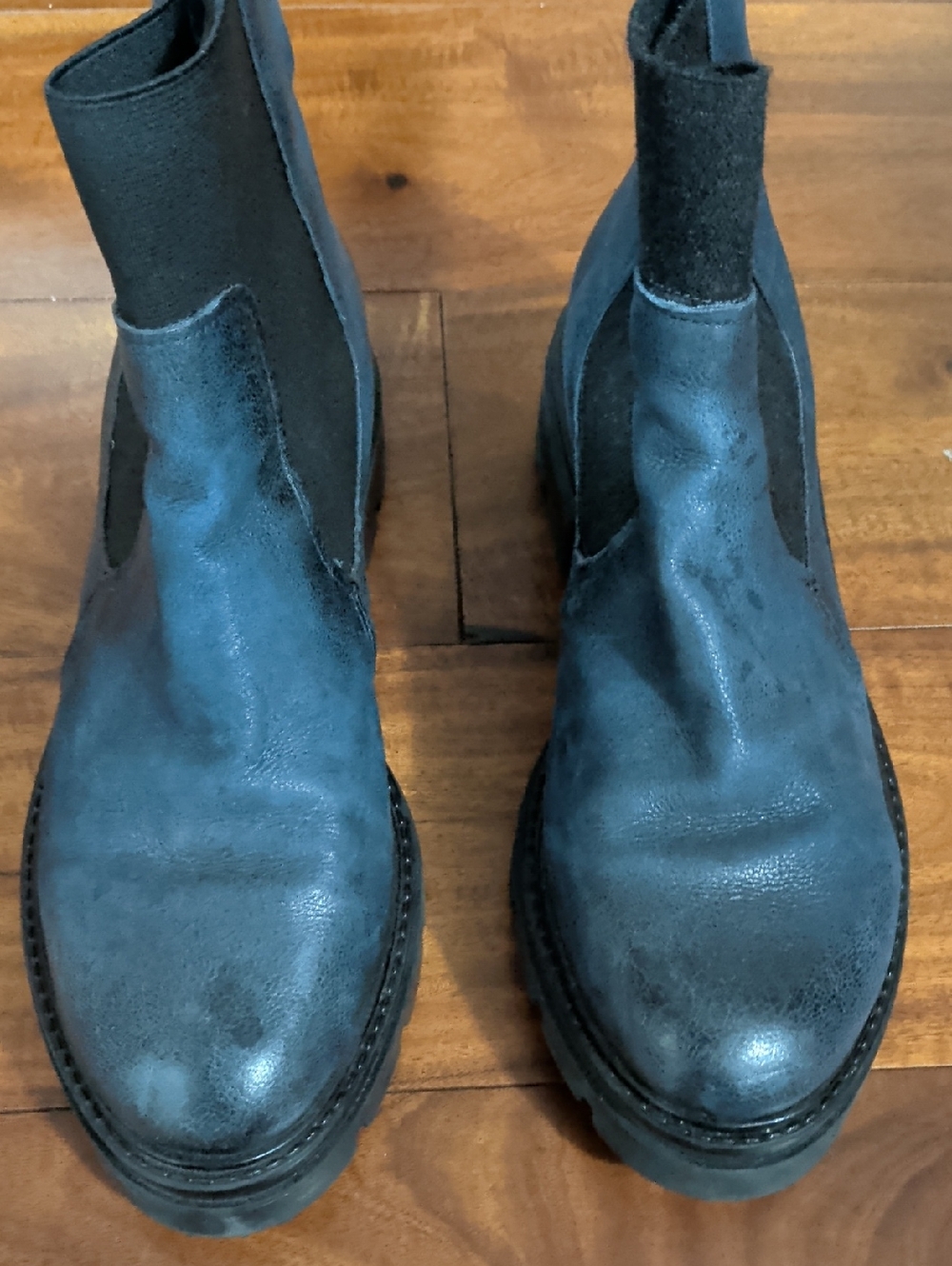 Miz Mooz Dark Blue Leather Chunky Platform Chelsea Boots - Women's Size 6.5-7